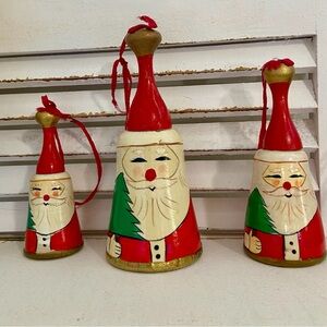 Set of 3 Vintage Graduated Wooden Christmas Santa Claus Bells